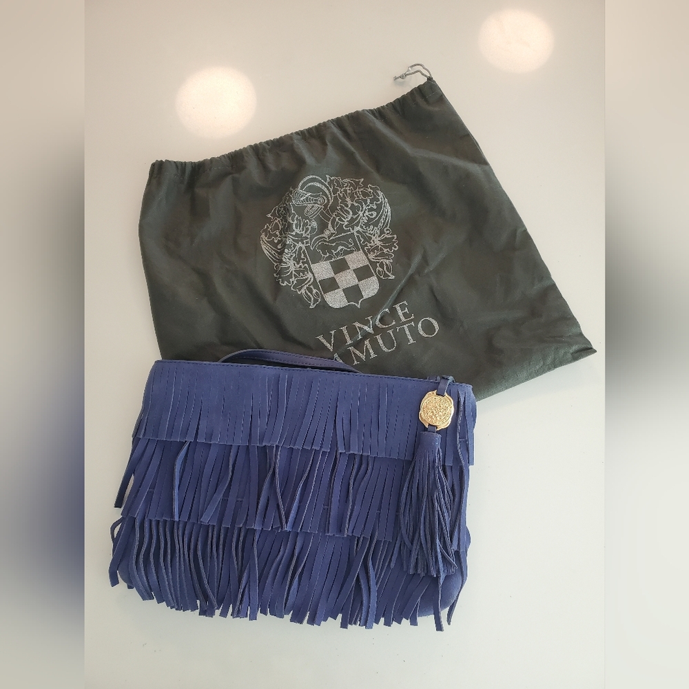Vince Camuto Navy Fringe Crossbody with Gold Detail
